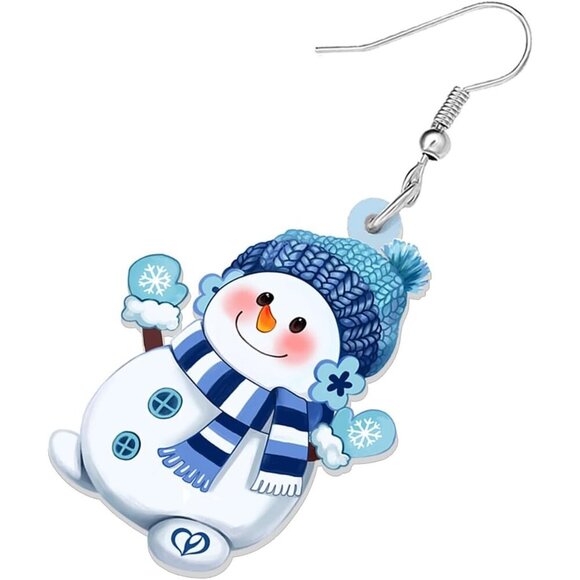 Women's Acrylic Cute Christmas Snowman Dangle Hook Hypoallergenic Earrings - Picture 4 of 6
